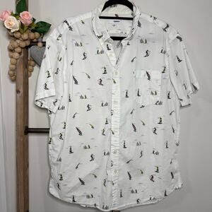 Sonoma Mens Short Sleeve Button Up Surf Design Shirt Size X Large
